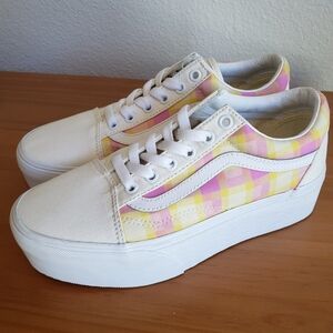 New Vans Womens Old Skool Stackform Platform Pastel Picnic Plaid Sneakers Size 7